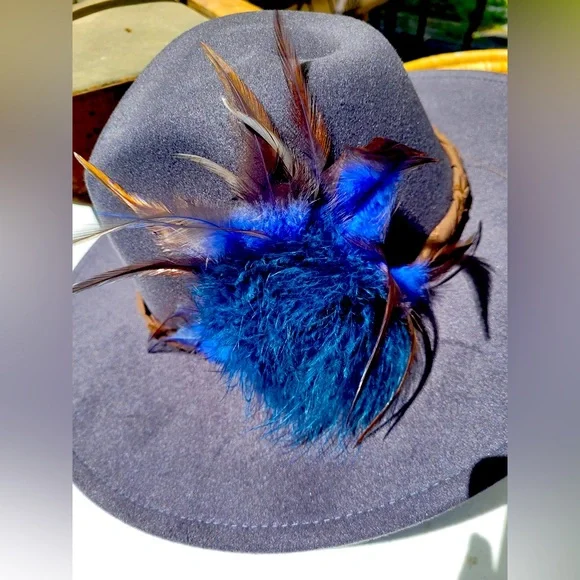 Accessories | Wide Brim Adjustable Gray Fedora Hat With Blue  display picture 1